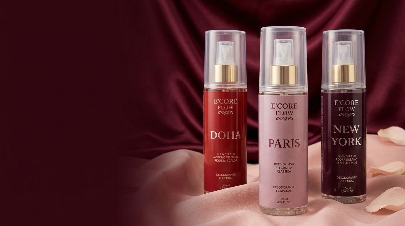 Paris, Doha e New York E'CORE FLOW sobre seda rosada e vinho